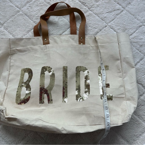 Mudpie | Cream and Gold Sequin Bride Tote Bag | One Size - Picture 9 of 10